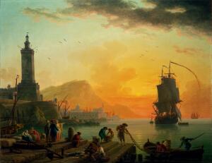 A Calm at a Mediterranean Port by Claude Joseph Vernet
